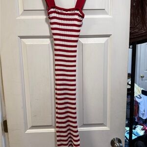 Amazon Red and White Striped Knit Midi Dress